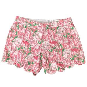 Lilly Pulitzer Buttercup Flamingo Scalloped Shorts Pink Green Women Size 0